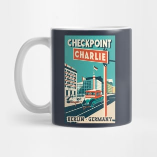 A Vintage Travel Art of Checkpoint Charlie in Berlin - Germany Mug